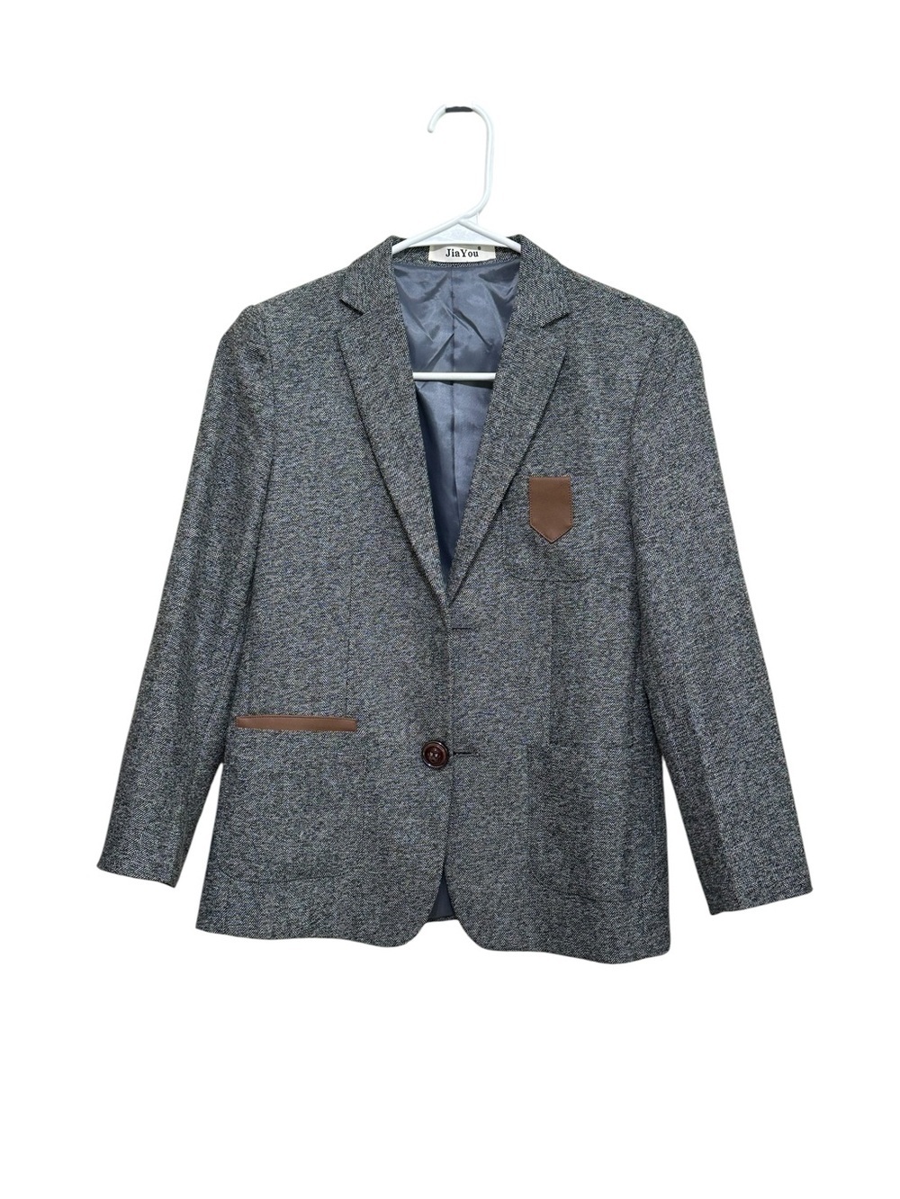 Jai You. Grey Tweed Blazer with Brown Trim
